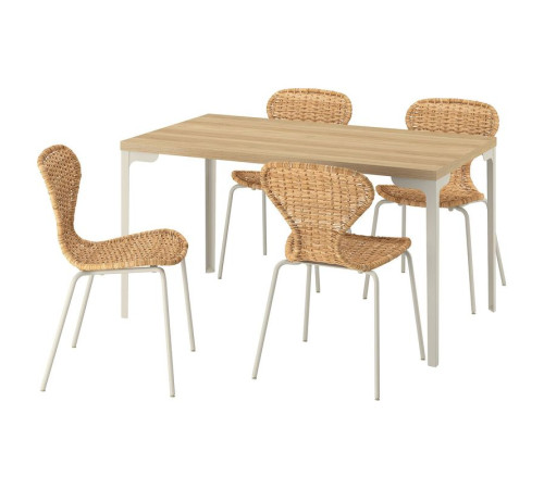 Stół i 4 krzesła, imit. dębu proste jasnoszarobeżowy/rattan rura metalowa/jasnoszarobeżowy SKÅLSTA 196.089.89
