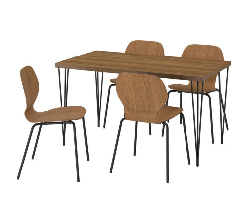 Stół i 4 krzesła, orzech typu hairpin czarnoszary/okleina orzechowa rura metalowa/czarnoszary SKÅLSTA 196.091.87