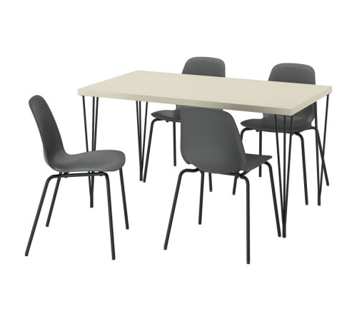 Stół i 4 krzesła, jasny szarobeżowy typu hairpin czarnoszary/tworzywo sztuczne czarny rura metalowa/czarnoszary SKÅLSTA 296.091.96