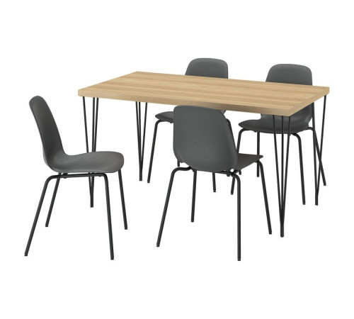 Stół i 4 krzesła, imit. dębu typu hairpin czarnoszary/tworzywo sztuczne czarny rura metalowa/czarnoszary SKÅLSTA 396.089.93