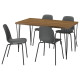 Stół i 4 krzesła, orzech typu hairpin czarnoszary/tworzywo sztuczne czarny rura metalowa/czarnoszary SKÅLSTA 396.091.86