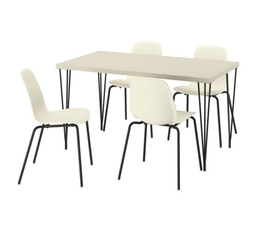 Stół i 4 krzesła, jasny szarobeżowy typu hairpin czarnoszary/tworzywo sztuczne beżowy rura metalowa/czarnoszary SKÅLSTA 496.091.95