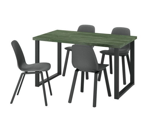 SKÅLSTA stół i 4 krzesła, ciemna szarozielona im. marmuru w kształcie litery U czarnoszary/tworzywo sztuczne czarny z profilowanego metalu/czarnoszary, 140x80 cm