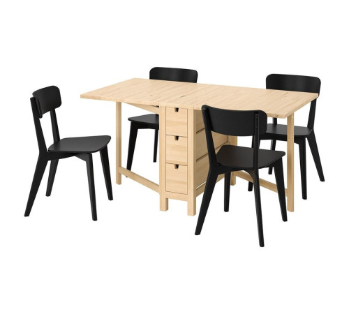 Stół i 4 krzesła, brzoza/czarny NORDEN / LISABO 793.855.42