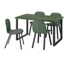 SKÅLSTA stół i 4 krzesła, ciemna szarozielona im. marmuru w kształcie litery U czarnoszary/Knäbäck szarozielony z profilowanego metalu/czarnoszary, 140x80 cm