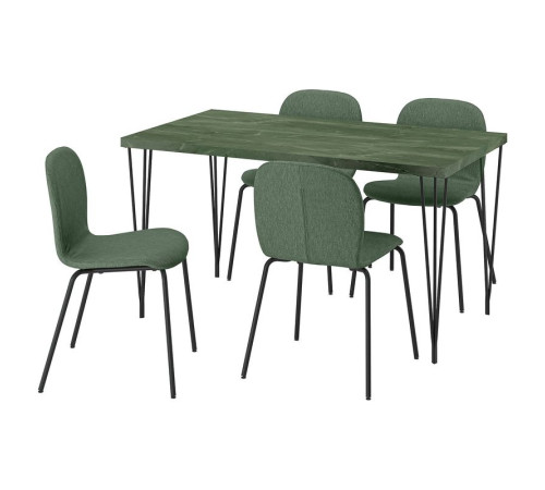Stół i 4 krzesła, ciemna szarozielona im. marmuru typu hairpin czarnoszary/Knäbäck szarozielony rura metalowa/czarnoszary SKÅLSTA 996.091.69
