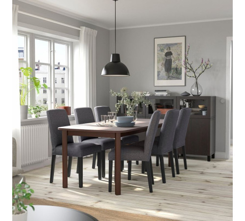 Stół i 6 krzeseł, brązowy/Gunnared średni szary STRANDTORP / BERGMUND 894.410.57