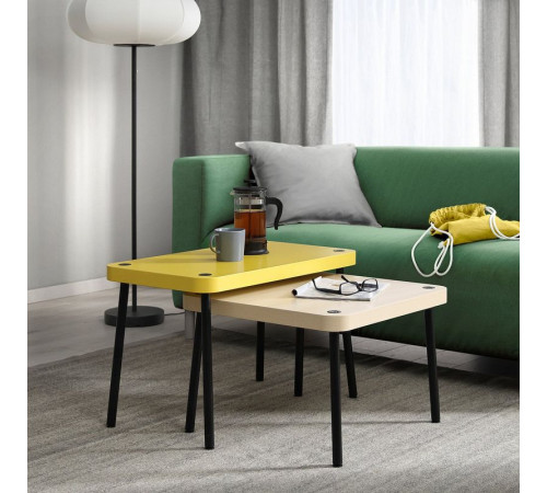 Stoliki, 2 szt., żółty/imit. brzozy SONHULT 505.785.55