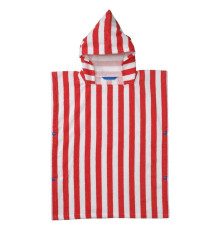 Poncho kąpielowe z kapturem, czerwony/biały/w paski SKOGSSALLAT 306.113.77