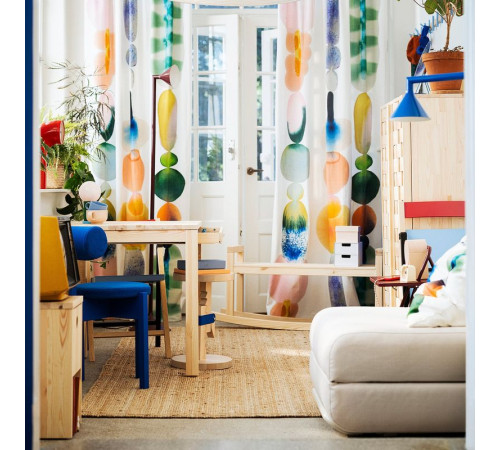 Ткань с отделкой, белый/многоцветный крупный узор IKEA PS 2026 906.175.07