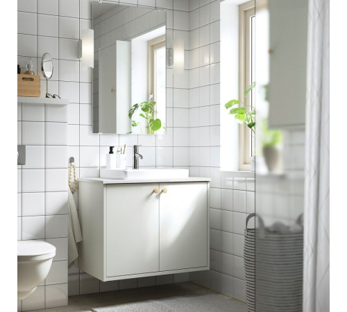 Szaf umyw z drzwiami/umyw/bateria, biały/biały imitacja marmuru HAVBÄCK / ORRSJÖN 595.299.71