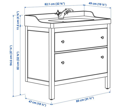Szaf umyw z szufladami/umyw/bateria, biały HEMNES / RUTSJÖN 195.468.40