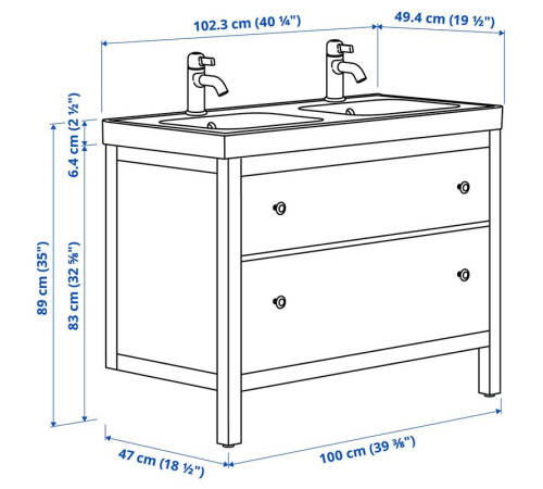 Szaf umyw z szufladami/umyw/baterie, biały HEMNES / ORRSJÖN 395.467.97