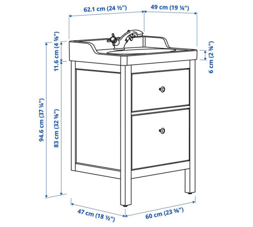 Szaf umyw z szufladami/umyw/bateria, biały HEMNES / RUTSJÖN 695.599.91