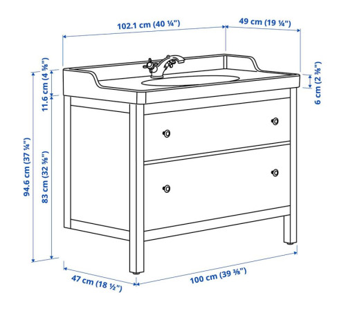 Szaf umyw z szufladami/umyw/bateria, biały HEMNES / RUTSJÖN 895.468.27