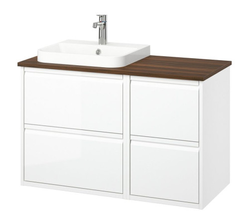 Szafka pod umyw/umywalka/bateria, połysk biały/brązowy orzech ÄNGSJÖN / BACKSJÖN 095.284.41