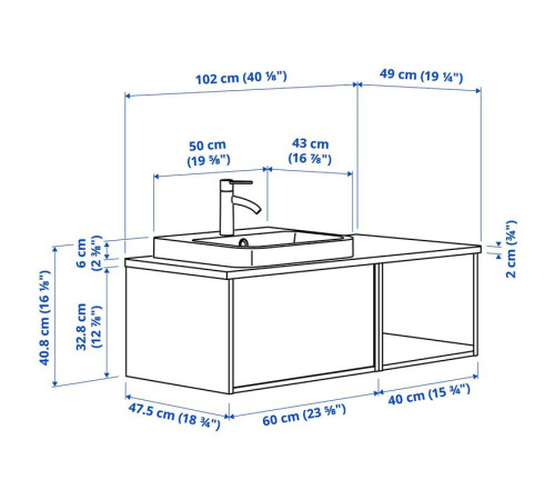 Szafka pod umyw/umywalka/bateria, imit. dębu/biały imitacja marmuru ÄNGSJÖN / BACKSJÖN 095.284.55