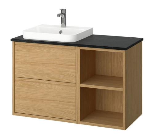 Szafka pod umyw/umywalka/bateria, imit. dębu/czarny imitacja marmuru ÄNGSJÖN / BACKSJÖN 195.284.45