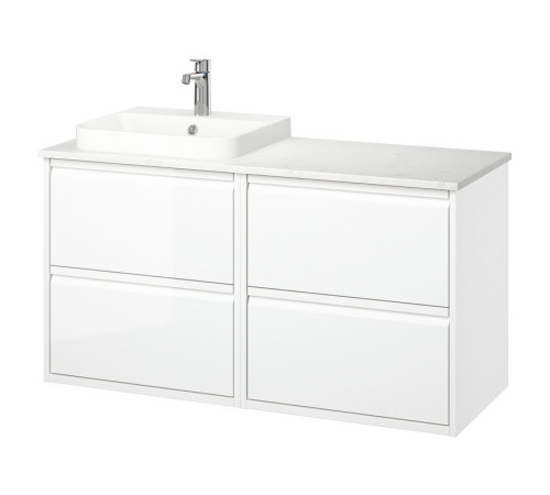 Szafka pod umyw/umywalka/bateria, połysk biały/biały imitacja marmuru ÄNGSJÖN / BACKSJÖN 395.285.62