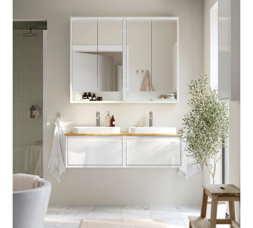 Szafka pod umyw/umywalki/baterie, połysk biały/bambus ÄNGSJÖN / BACKSJÖN 395.285.95