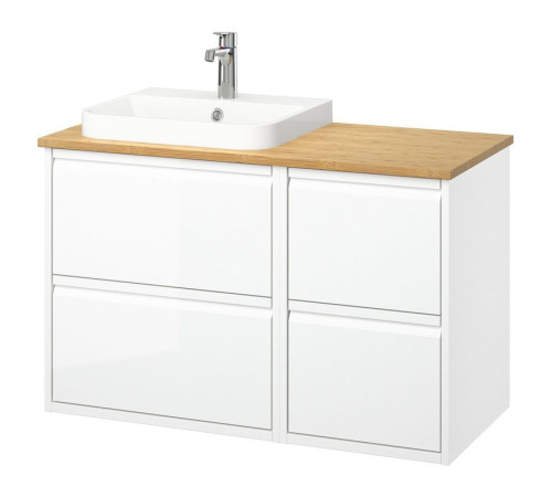 Szafka pod umyw/umywalka/bateria, połysk biały/bambus ÄNGSJÖN / BACKSJÖN 495.284.39