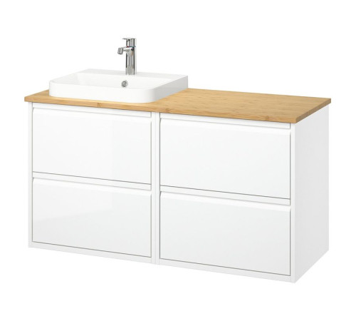 Szafka pod umyw/umywalka/bateria, połysk biały/bambus ÄNGSJÖN / BACKSJÖN 595.285.80