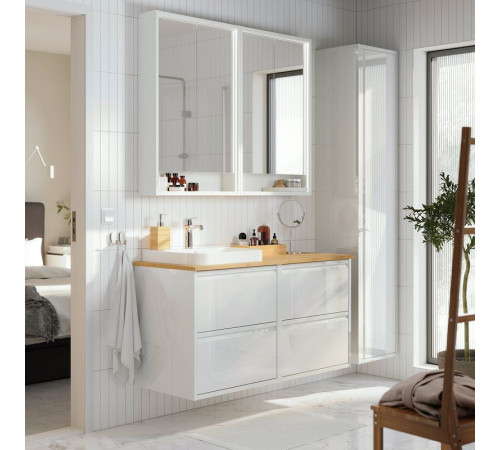 Szafka pod umyw/umywalka/bateria, połysk biały/bambus ÄNGSJÖN / BACKSJÖN 595.285.80