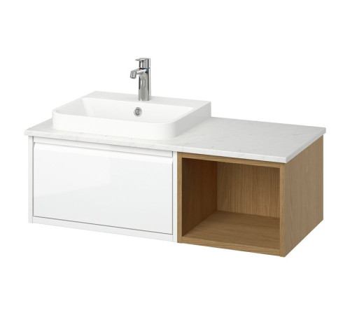 Szafka pod umyw/umywalka/bateria, biały połysk/efekt dębu/biały imitacja marmuru ÄNGSJÖN / BACKSJÖN 895.284.42