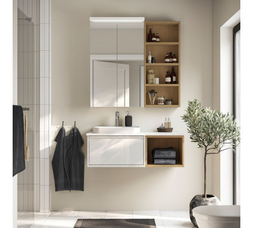 Szafka pod umyw/umywalka/bateria, biały połysk/efekt dębu/biały imitacja marmuru ÄNGSJÖN / BACKSJÖN 895.284.42