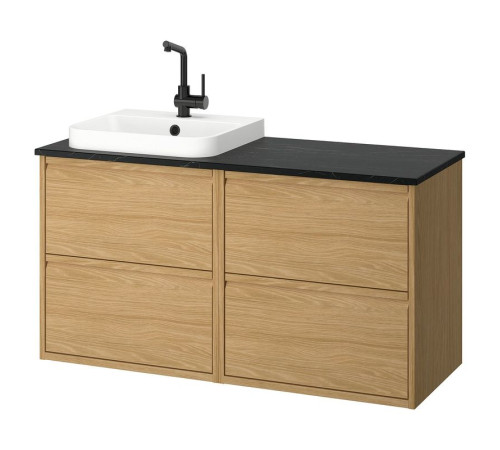 Szafka pod umyw/umywalka/bateria, imit. dębu/czarny imitacja marmuru ÄNGSJÖN / BACKSJÖN 995.286.01