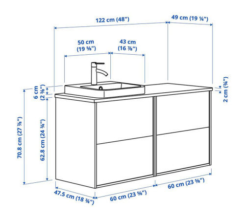 Szafka pod umyw/umywalka/bateria, imit. dębu/czarny imitacja marmuru ÄNGSJÖN / BACKSJÖN 995.286.01