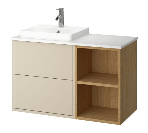 Szafka pod umyw/umywalka/bateria, beżowy/efekt dębu/biały imitacja marmuru HAVBÄCK / ORRSJÖN 495.284.01