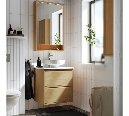 Szaf umyw z szufladami/umyw/bateria, imit. dębu/biały imitacja marmuru ÄNGSJÖN / LERSJÖN 095.712.84