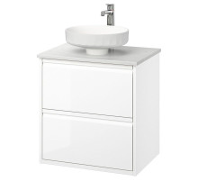 Szaf umyw z szufladami/umyw/bateria, połysk biały/biały imitacja marmuru ÄNGSJÖN / LERSJÖN 495.712.82