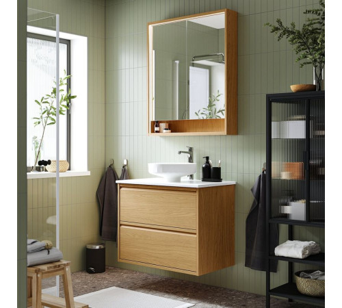 Szaf umyw z szufladami/umyw/bateria, imit. dębu/biały imitacja marmuru ÄNGSJÖN / LERSJÖN 795.712.90