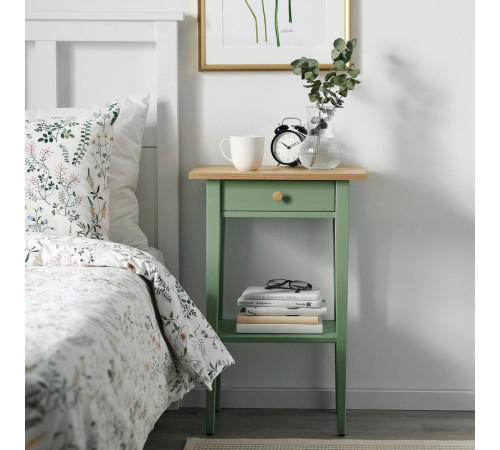 Прикроватный столик, серо-зеленая/светло-коричневая морилка HEMNES 506.107.39