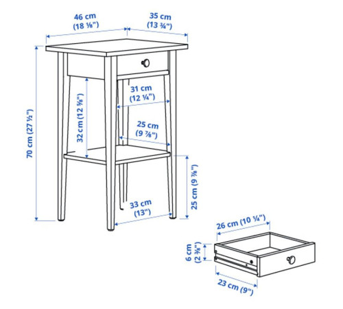 Прикроватный столик, серо-зеленая/светло-коричневая морилка HEMNES 506.107.39