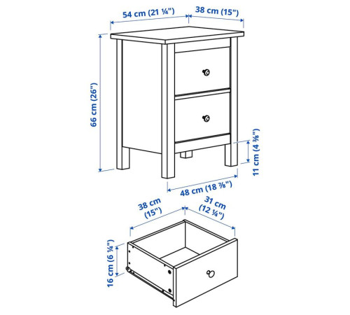 Комод, 2 ящика, белая морилка HEMNES 802.426.27