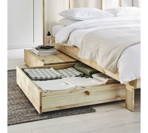 Rama łóżka z pojemnik i materacem, sosna/Åkrehamn średnio twardy GLAMBERGET 395.684.97