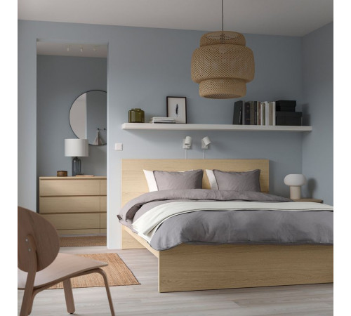 Łóżko, okleina dębowa bejcowana na biało/Vesteröy twardy MALM 595.441.27