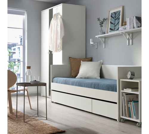 Leżanka z szufladami/1 materac, biały/Åfjäll średnio twardy VIHALS 295.805.84