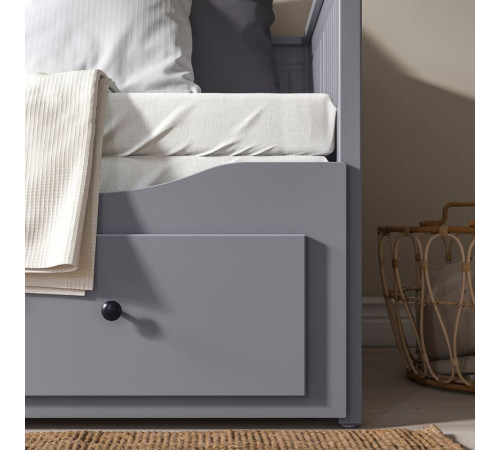 Leżanka z 3 szufladami, 2 materace, szary/Vannareid twardy HEMNES 993.909.48