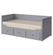 Leżanka z 3 szufladami, 2 materace, szary/Vannareid twardy HEMNES 993.909.48