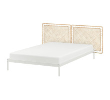 Rama łóżka z 2 zagłówkami, biały/Tolkning rattan VEVELSTAD 194.417.39