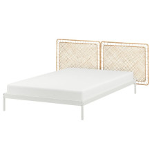 Rama łóżka z 2 zagłówkami, biały/Tolkning rattan VEVELSTAD 194.417.39