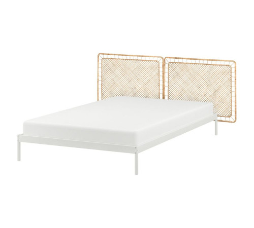 Rama łóżka z 2 zagłówkami, biały/Tolkning rattan VEVELSTAD 194.417.39