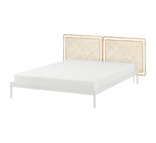 Rama łóżka z 2 zagłówkami, biały/Tolkning rattan VEVELSTAD 394.417.38
