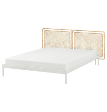Rama łóżka z 2 zagłówkami, biały/Tolkning rattan VEVELSTAD 394.417.38