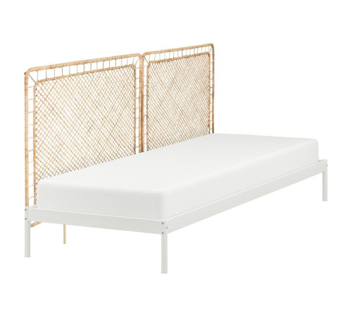Rama łóżka z 2 zagłówkami, biały/Tolkning rattan VEVELSTAD 794.418.02