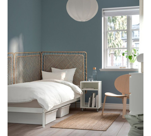 Rama łóżka z 3 zagłówkami, biały/Tolkning rattan VEVELSTAD 994.418.20